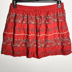 Hinge Vibrant Rust Red Orange Embroidered Skirt Medium